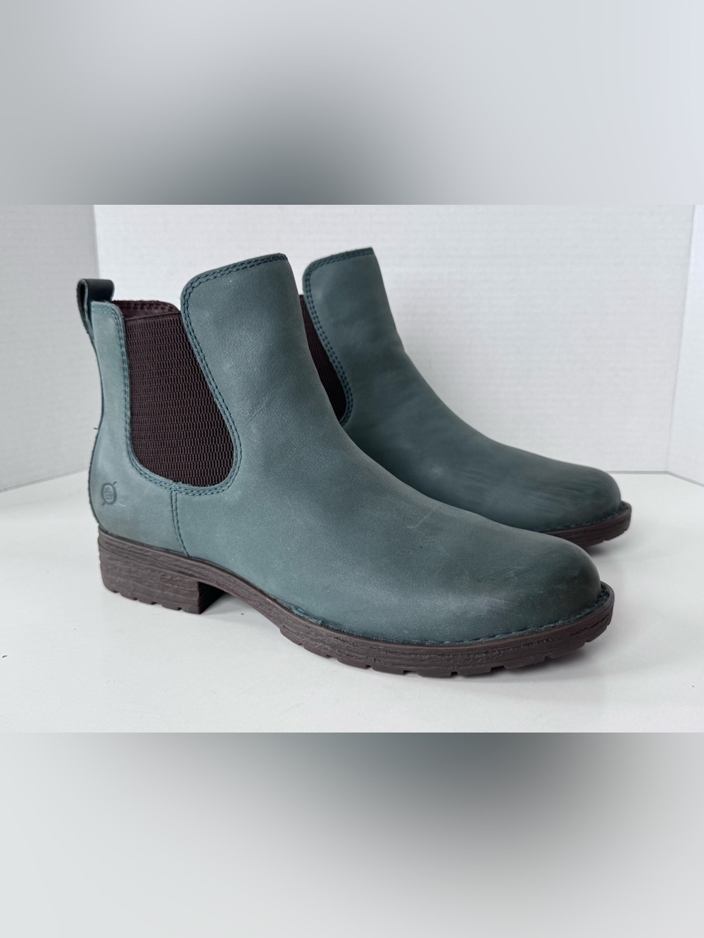 BORN Cove Green Teal Sage Distressed Chelsea Short Boots Booties Size 9.5 - Picture 3 of 11